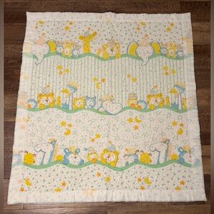 VINTAGE BABY BLANKET WPL 1675 STAR MOON SLEEPY GIRAFFE DUCK DOG CAT TIGER BEAR
